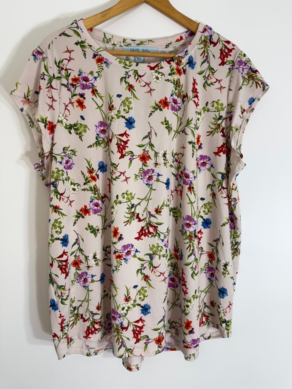Blue Sol Womens 2X Blouse Pink Floral Lightweight Cap Sleeve Pullover